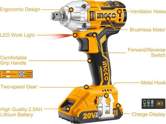 HE LLAVE IMPACTO INALAMBRICO 1/2 20V INGCO