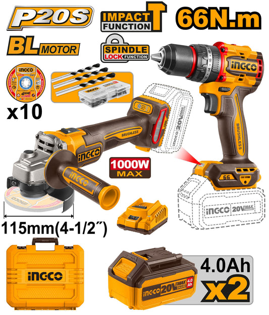 HE ROTOMARTILLO + ESMERILADORA INALAMBRICA KIT 20V INGCO
